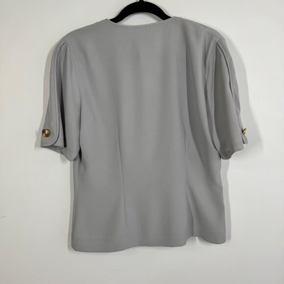 Vintage Marilyn Athens Gray Blouse Top Size 46 Gold Spiral Buttons Short Sleeve - Picture 6 of 12